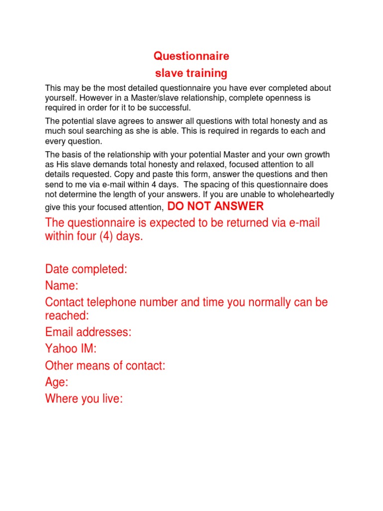 Questionnaire Word | PDF | Bdsm | Human Reproduction