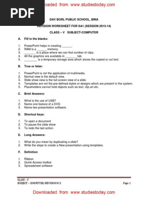 Cbse Class 5 Computer Science Worksheet 3