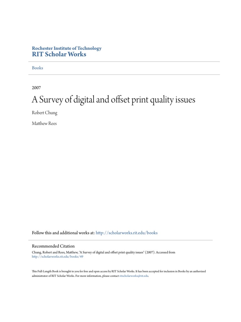 A Survey of Digital and Offset Print Quality Issues PDF | PDF ...