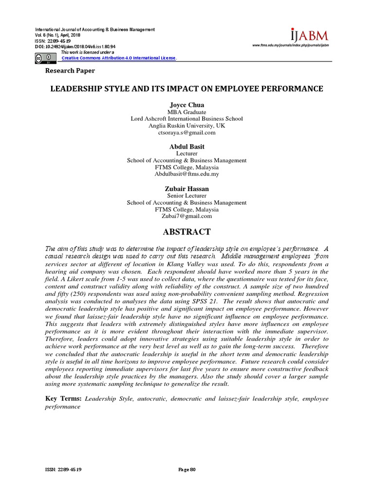 Leadership Style's Impact on Performance | PDF | Leadership ...
