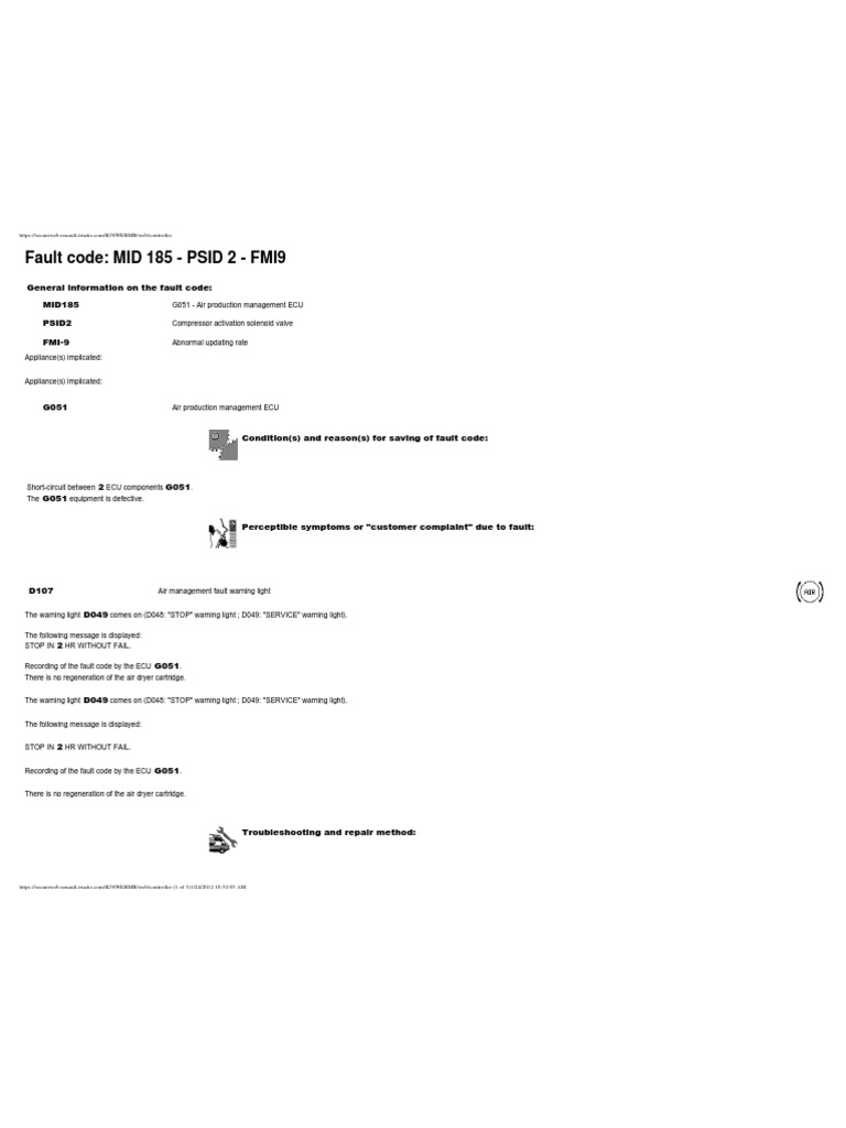 Mid 185 Psid 2 Fmi 9 Volvo Renault PDF Electrical Engineering