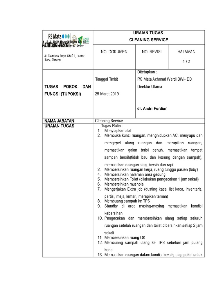 Uraian Tugas Cleaning Service PDF