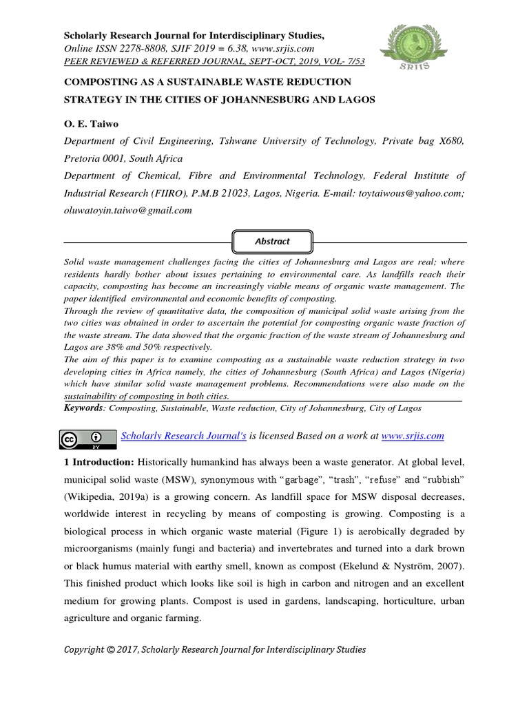 Composting As A Sustainable Waste Reduction Strategy in The Cities of
