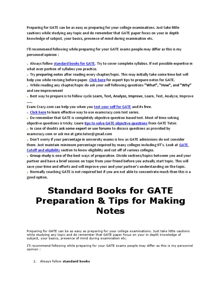 Standard Books For GATE Preparation & Tips For Making Notes | PDF ...
