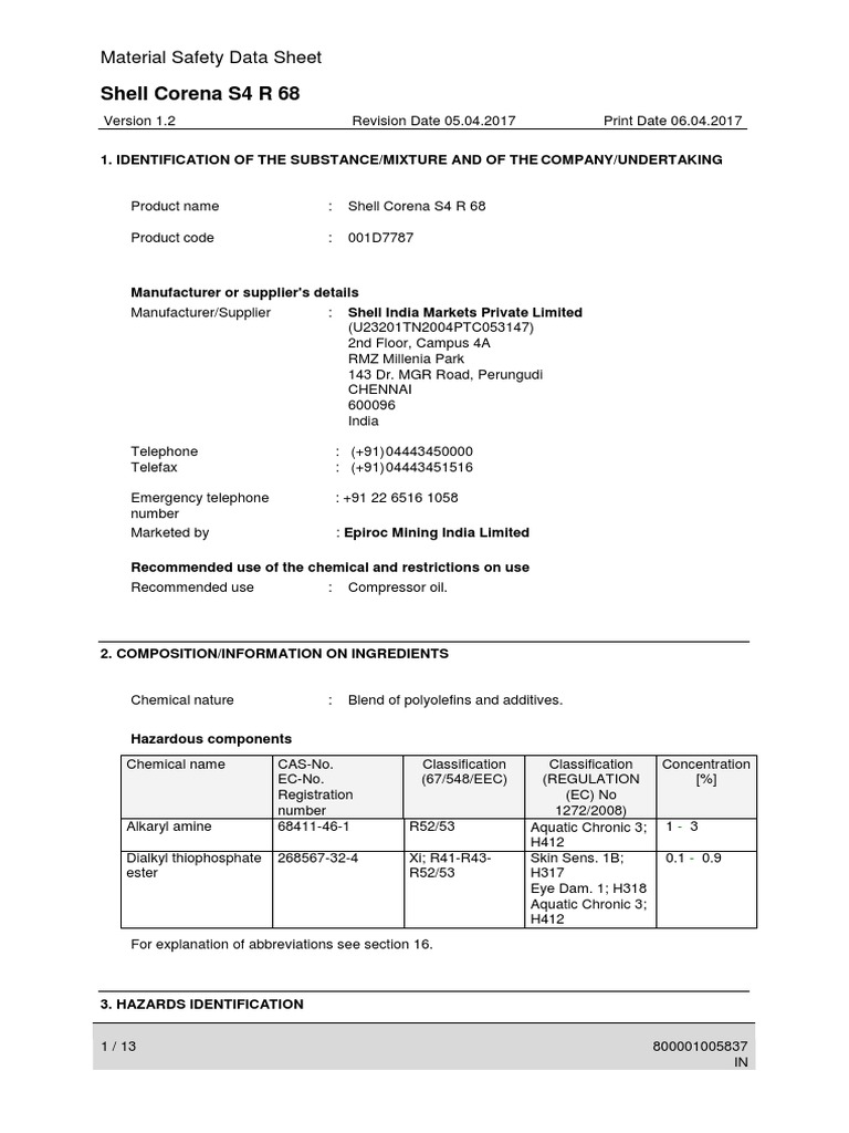 Compressor Oil MSDS PDF Personal Protective Equipment Toxicity
