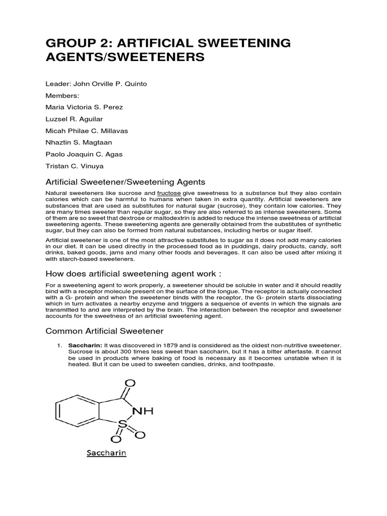 Overview of Artificial Sweetening Agents | PDF | Sugar Substitute | Sugar