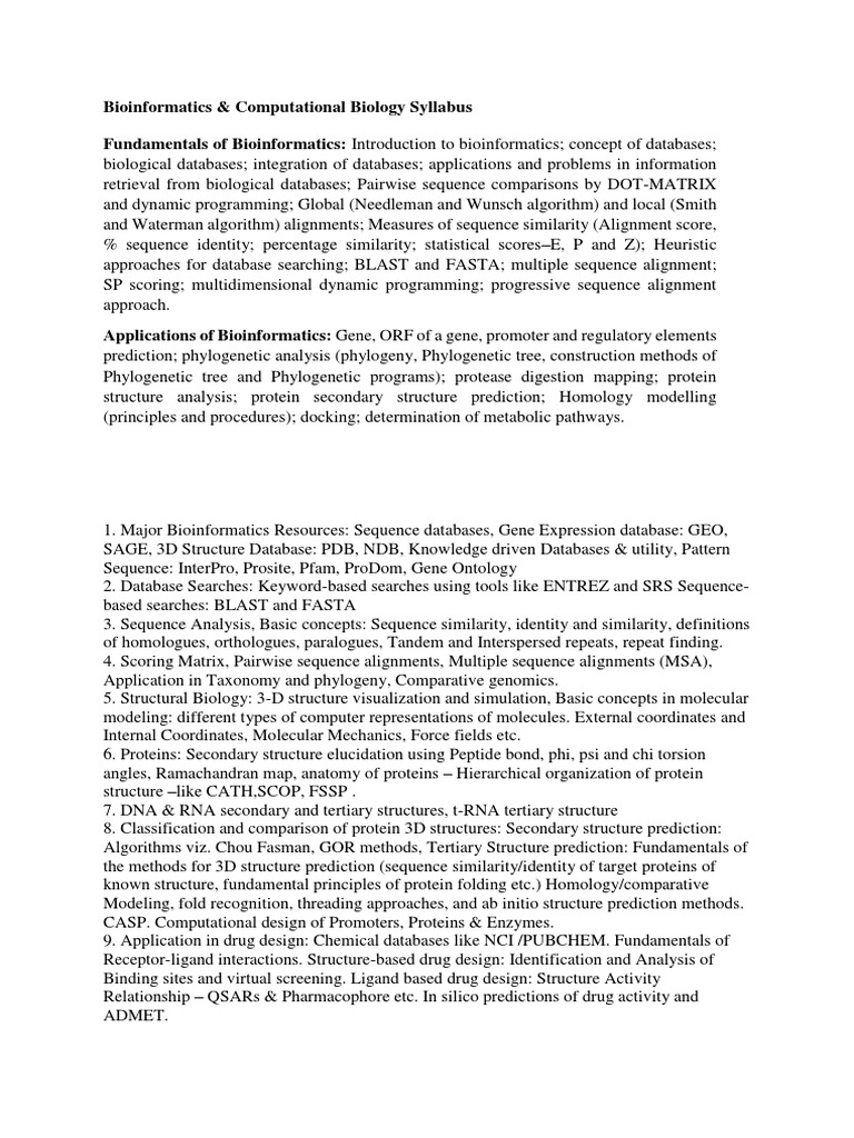 Bioinformatics & Computational Biology Syllabus | PDF | Biomolecular ...