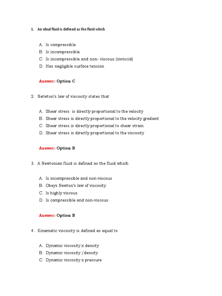 Fluid Mechanic 100 Questions | PDF | Fluid Dynamics | Viscosity