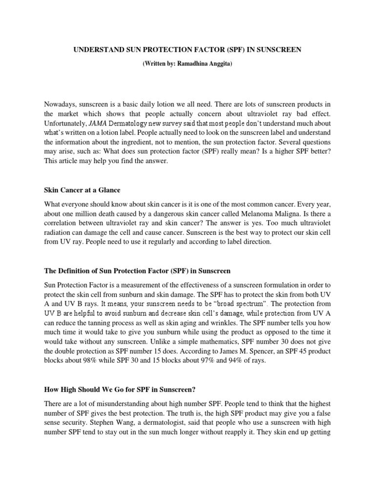 Understand Sun Protection Factor PDF Sunscreen Ultraviolet