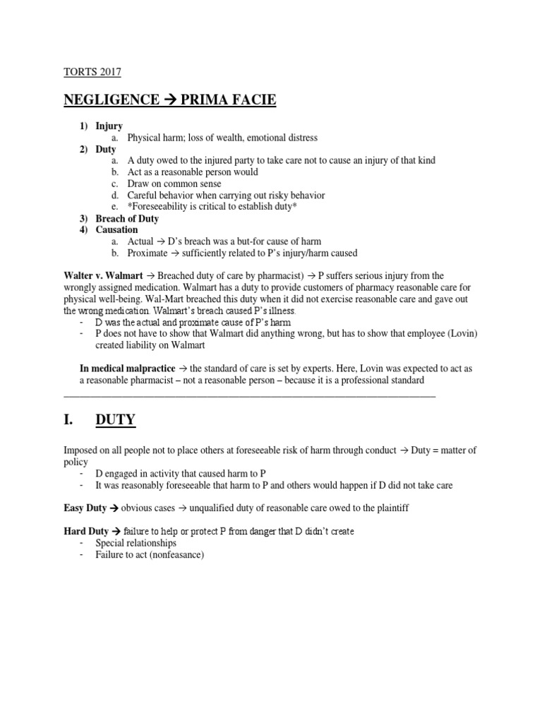 Torts Outline 17 Docx Causation Law Negligence