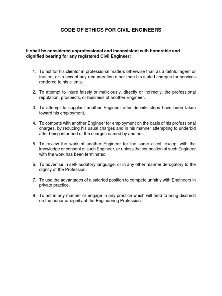 Code of Ethics For Civil Engineers PDF | PDF | Engineer | Profession