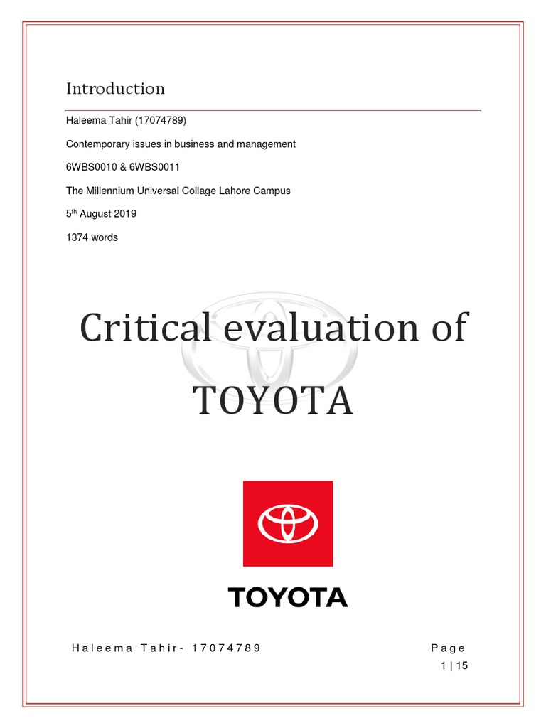 Critical Evaluation of TOYOTA | PDF | Economies | Business