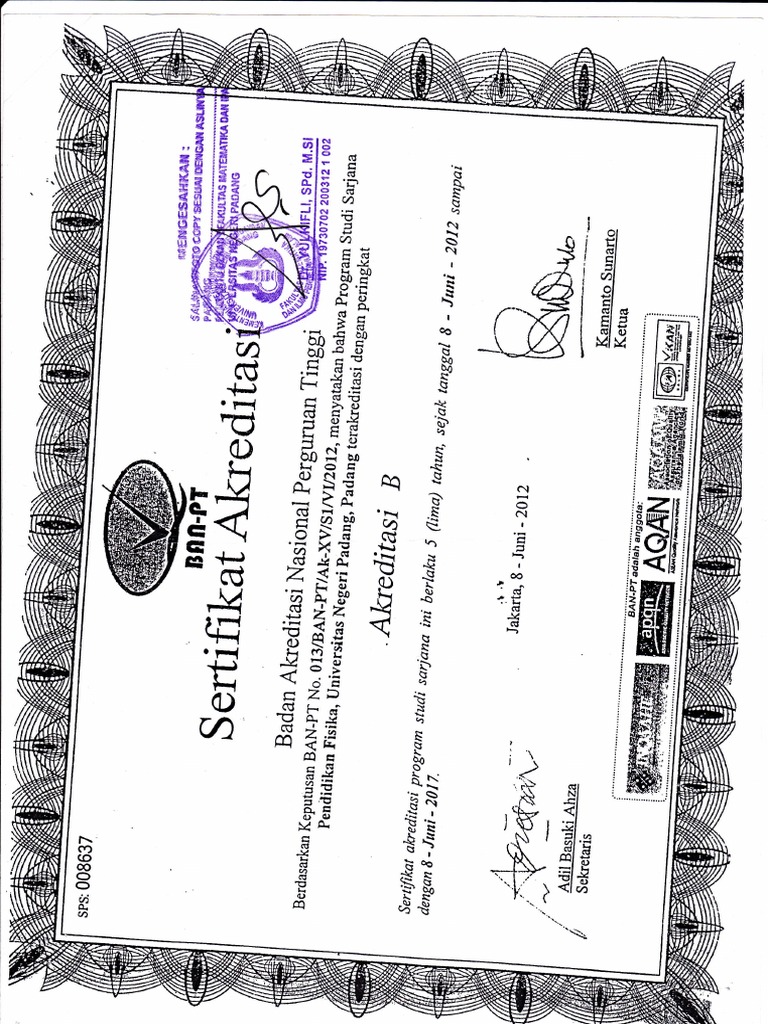Akreditasi pend fis unp 2012 2017 legalisir pdf