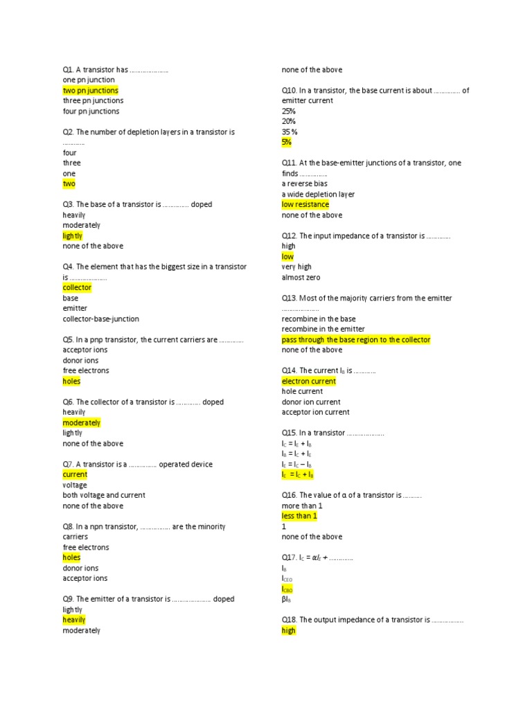 Transistor MCQ Download Free PDF Bipolar Junction Transistor