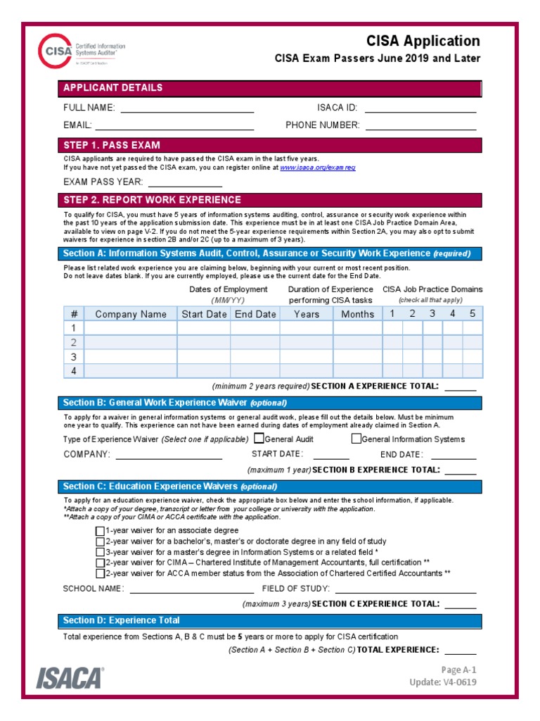 CISA Application Form | PDF | Information Security | Business