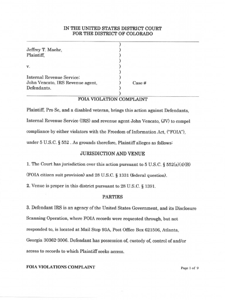 Freedom of Information Act (FOIA) Violation Complaint | PDF