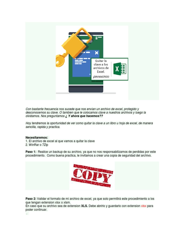 Quitar Claves de Documentos Excel PDF Apoyo Archivo de computadora