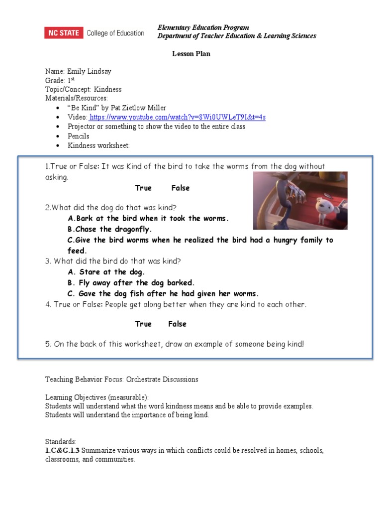 Kindness Lesson Plan for Grade 1 | PDF | Lesson Plan | Learning