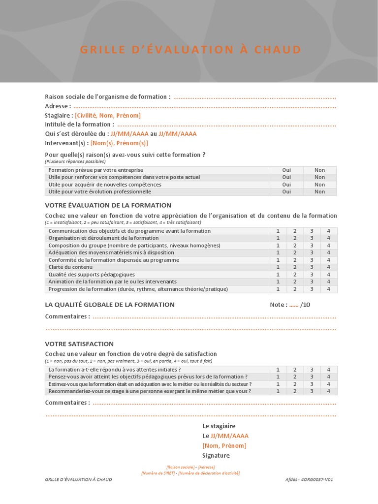 Grille D Evaluation A Chaud Pedagogie Affaires
