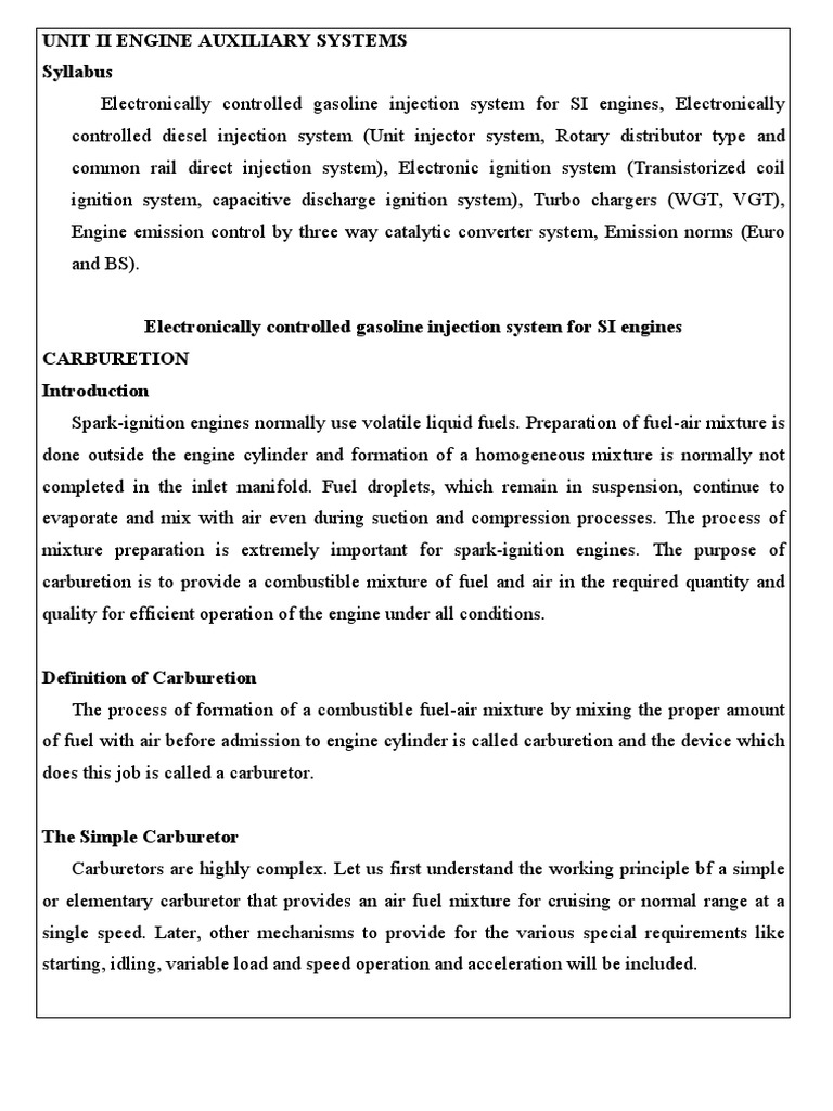 Unit II Engine Auxiliary Systems PDF Ignition System Fuel Injection