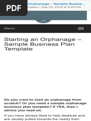 Starting An Orphanage Sample Business Plan Template Pdf Orphanage Business Plan