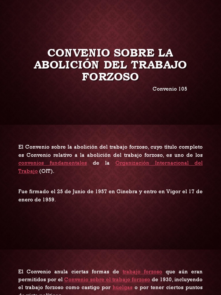 Convenio Sobre La Abolición Del Trabajo Forzoso PDF Esclavitud