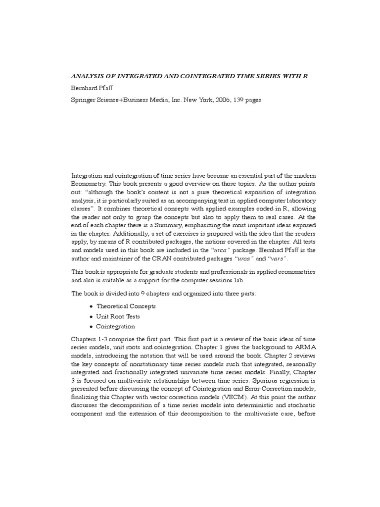 Analysis of Integrated and Cointegrated Time Series With R | PDF ...
