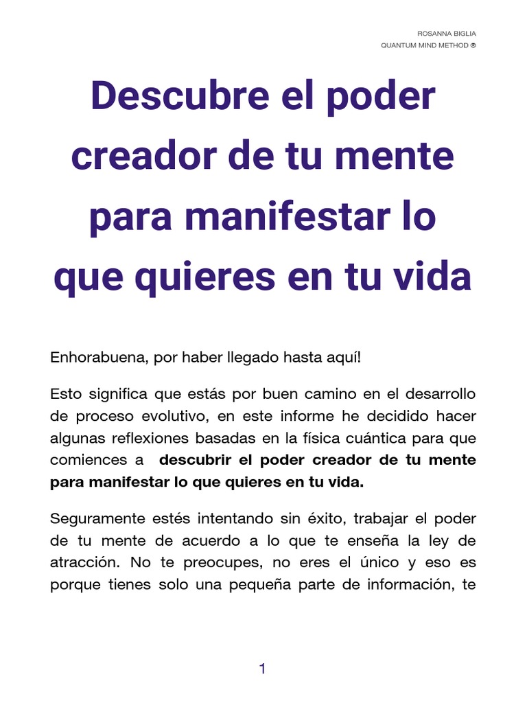 Descubre El Poder Creador De Tu Mente Para Manifestar Lo Que Quieres En