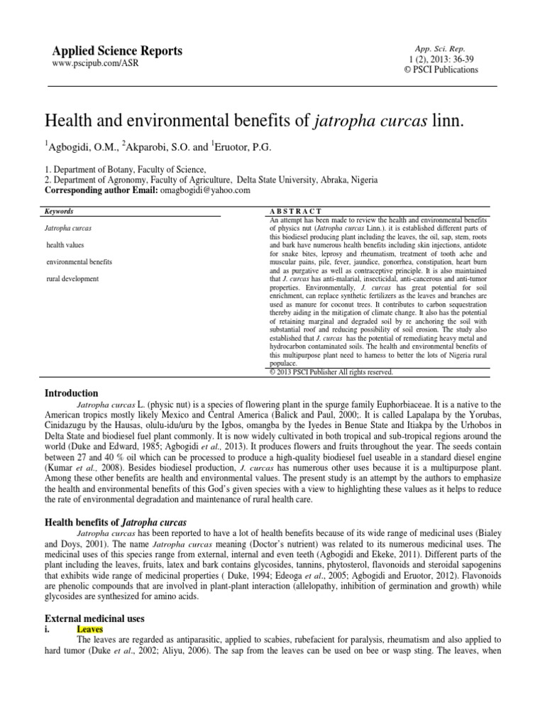 Benefits of Jatropha Curcas | PDF | Soil | Plants