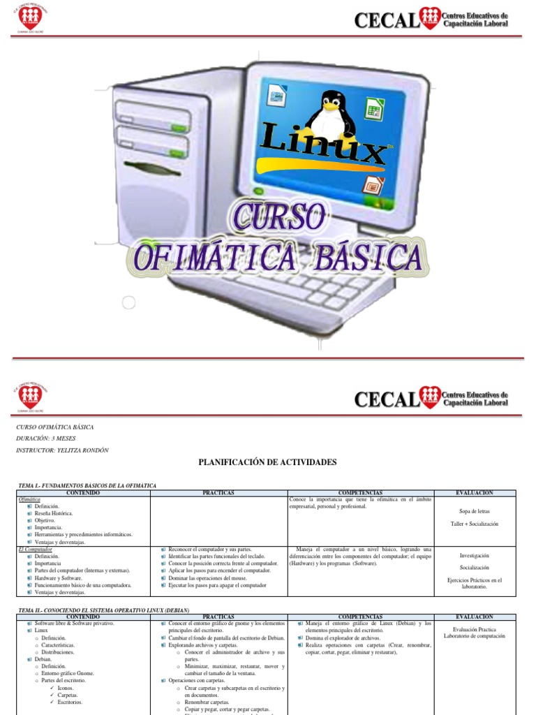 Planificacion de Actividades Ofimática Básica | PDF | Hoja de cálculo