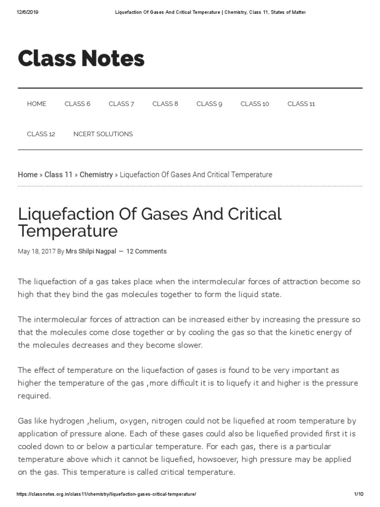 Liquefaction of Gases Lecture Notes PDF Gases Liquids