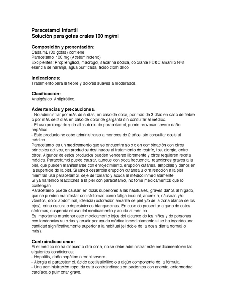 Paracetamol Uso Pediatrico Medicamentos Con Receta Farmacologia