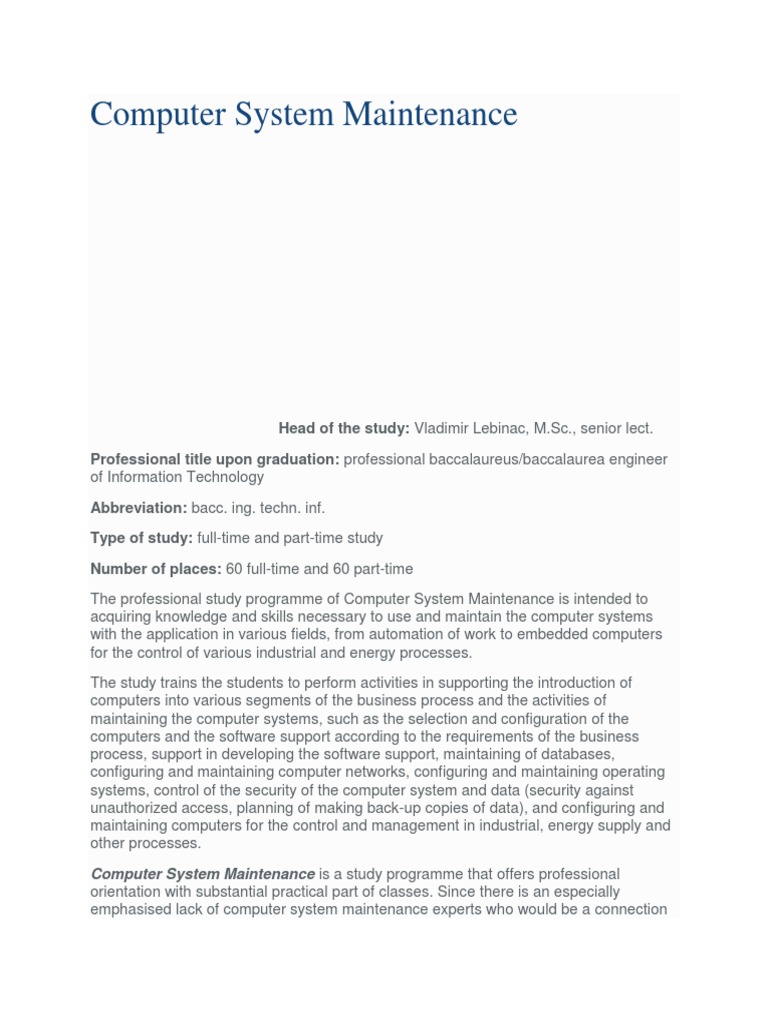 Computer System Maintenance PDF Databases Software