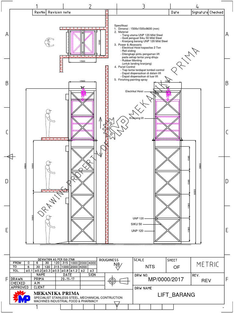 Specifications for a Freight Elevator System with Dimensions of