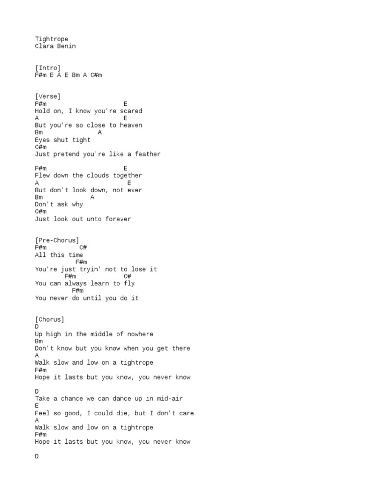 Closure and Tightrope Chords PDF Song Structure