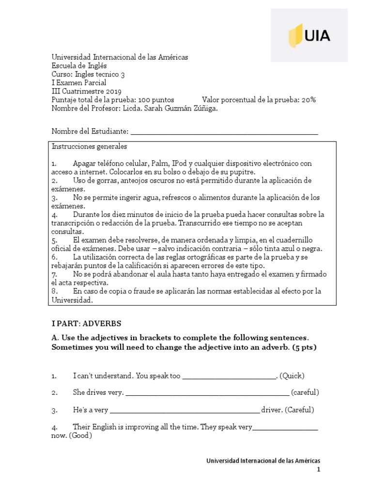 Examen Parcial de Inglés Técnico 3 | PDF | Business