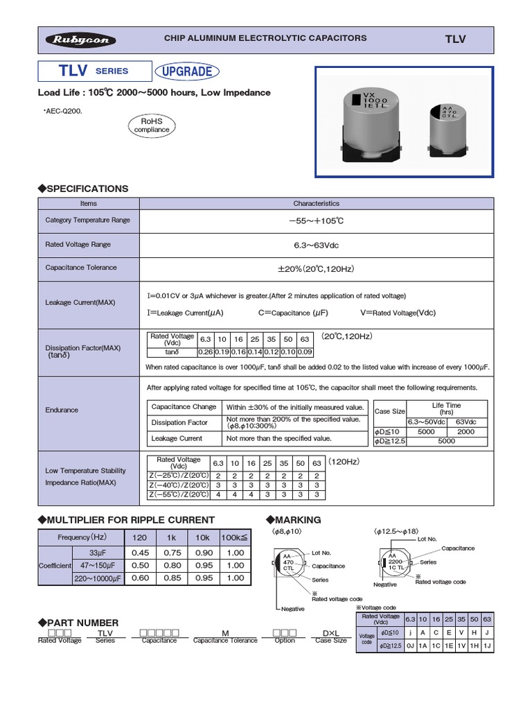 Rubycon Al Eectrolytics Datasheet | PDF | Capacitor | Electrical Equipment