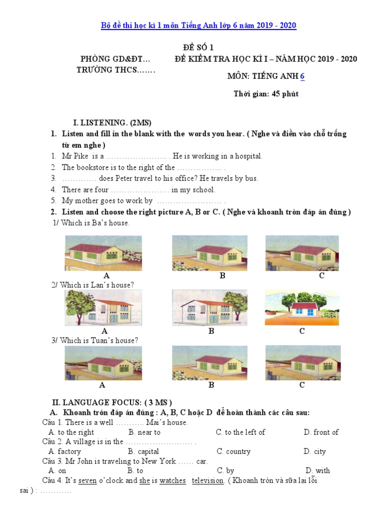 De Thi Hoc Ki 1 Mon Tieng Anh Lop 6 PDF | PDF