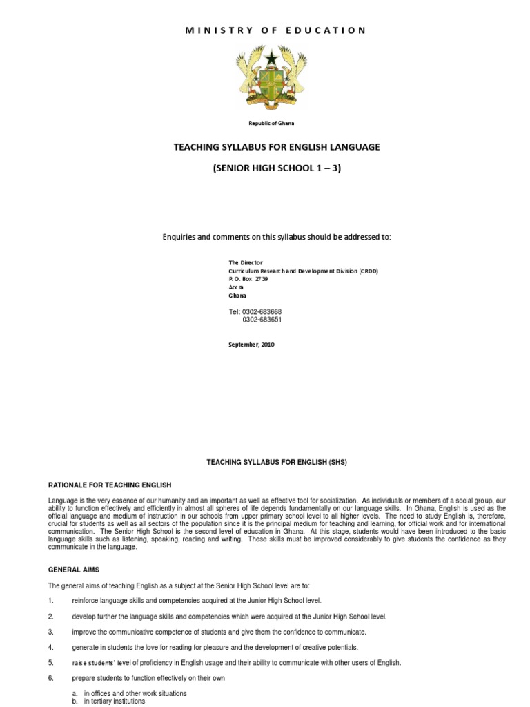 English Syllabus for Senior High School | PDF | Verb | Educational ...