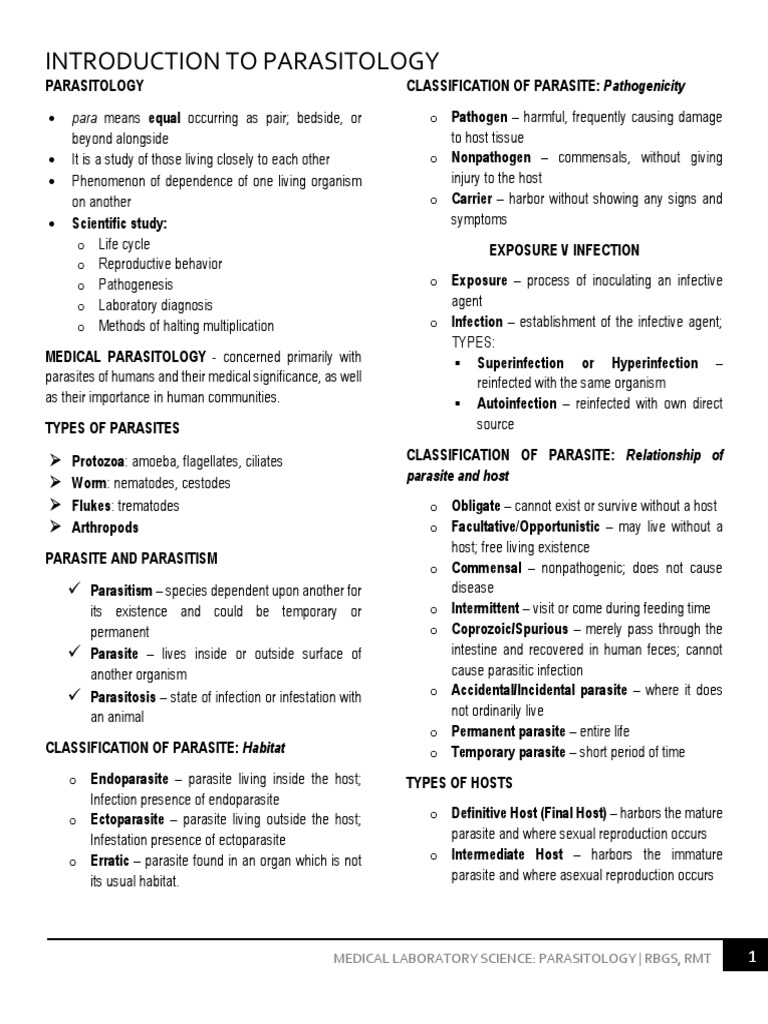 Introduction To Parasitology | PDF | Parasitism | Infection