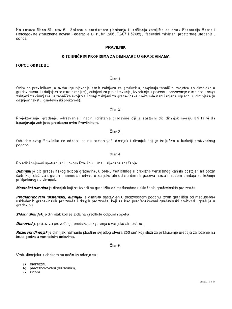 Pravilnik Dimnjaci PDF | PDF