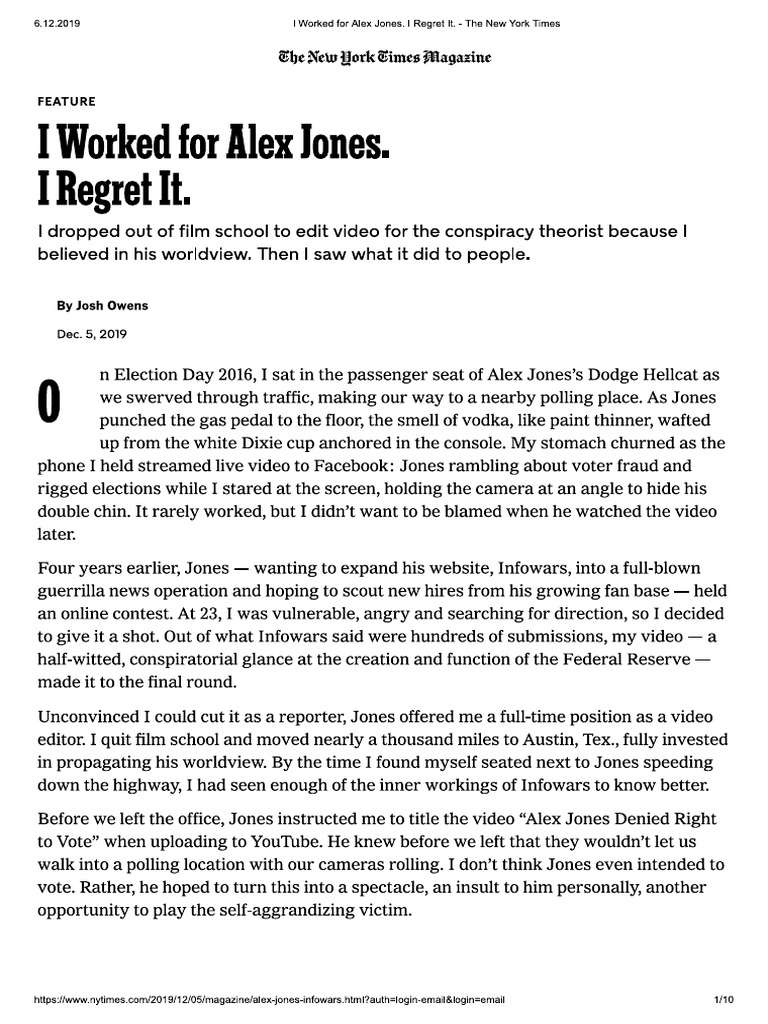 I Worked For Alex Jones. I Regret It. | PDF