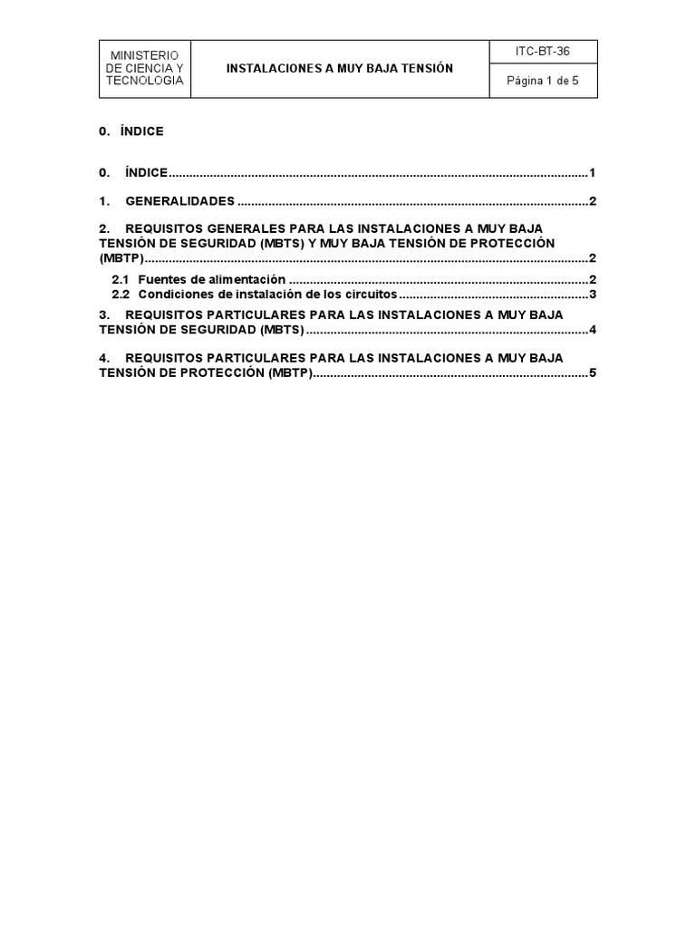 ITC - BT - 36 Instalaciones Muy Baja Tensión | PDF | Transformador ...