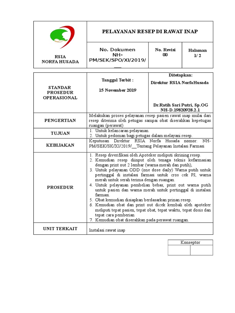 Prosedur Pelayanan Resep Rawat Inap | PDF
