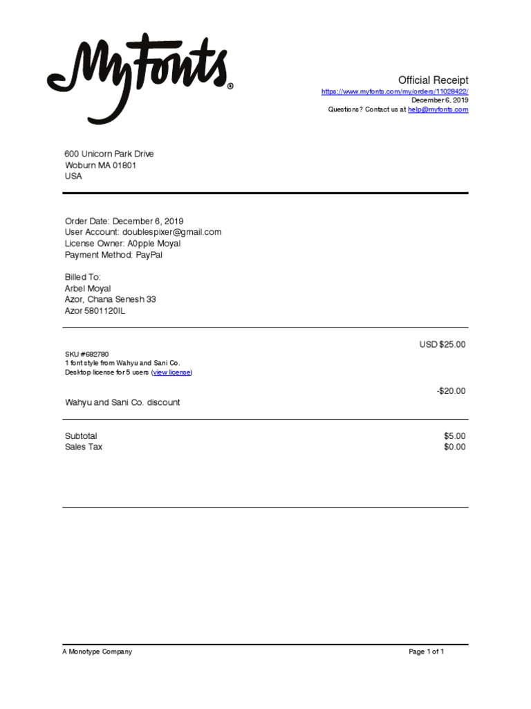 MyFonts Receipt for Creo Light Font | PDF