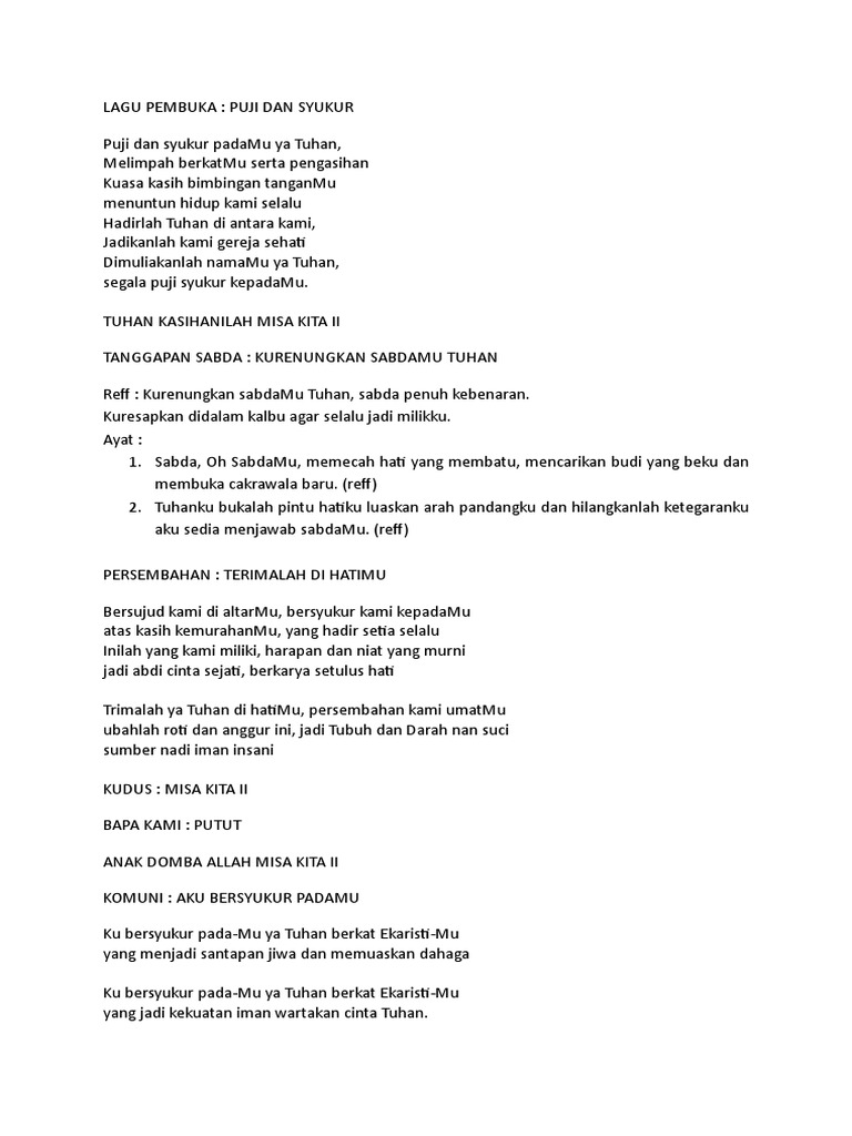 Lirik Lagu Misa Syukur