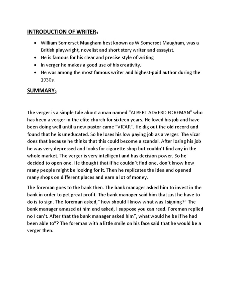 The Verger's Unexpected Success A Summary of W. Somerset Maugham's