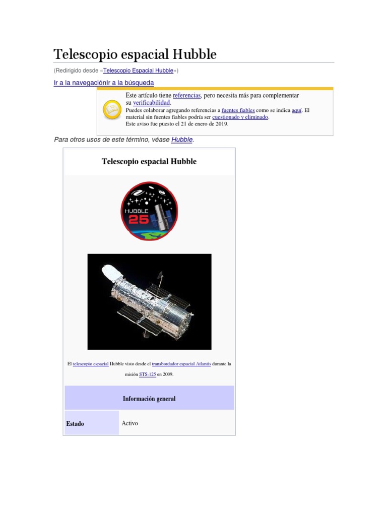 Historia del Telescopio Hubble | PDF | telescopio espacial Hubble ...