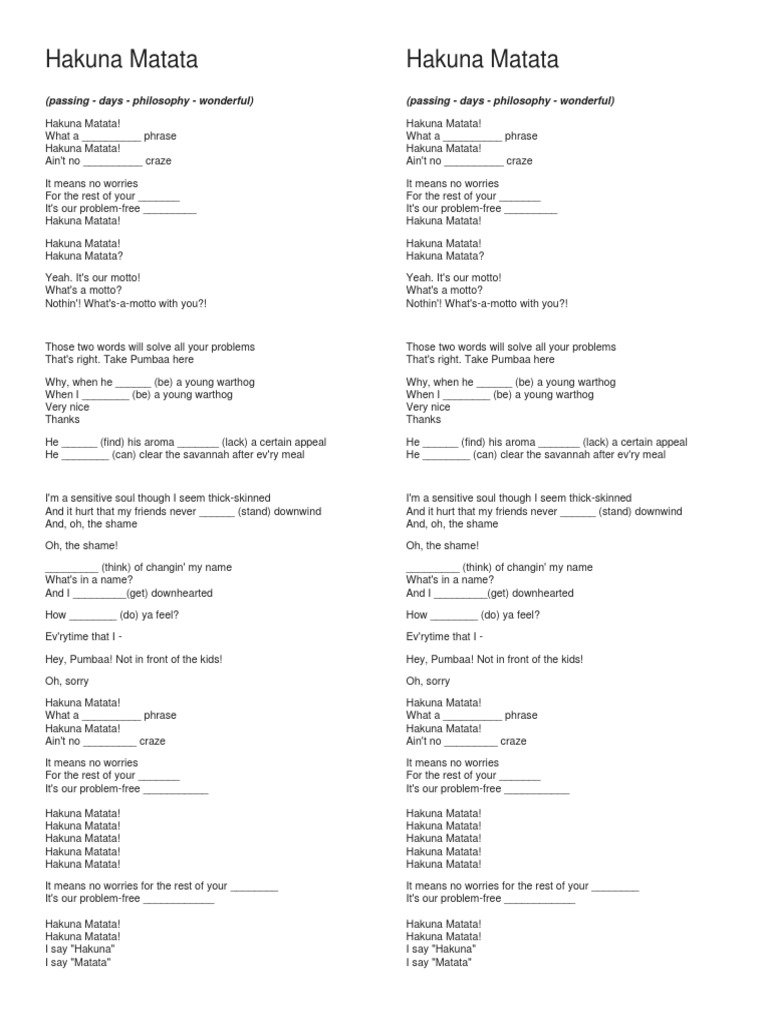 Hakuna Matata | PDF | British Pop Songs | Children's Songs