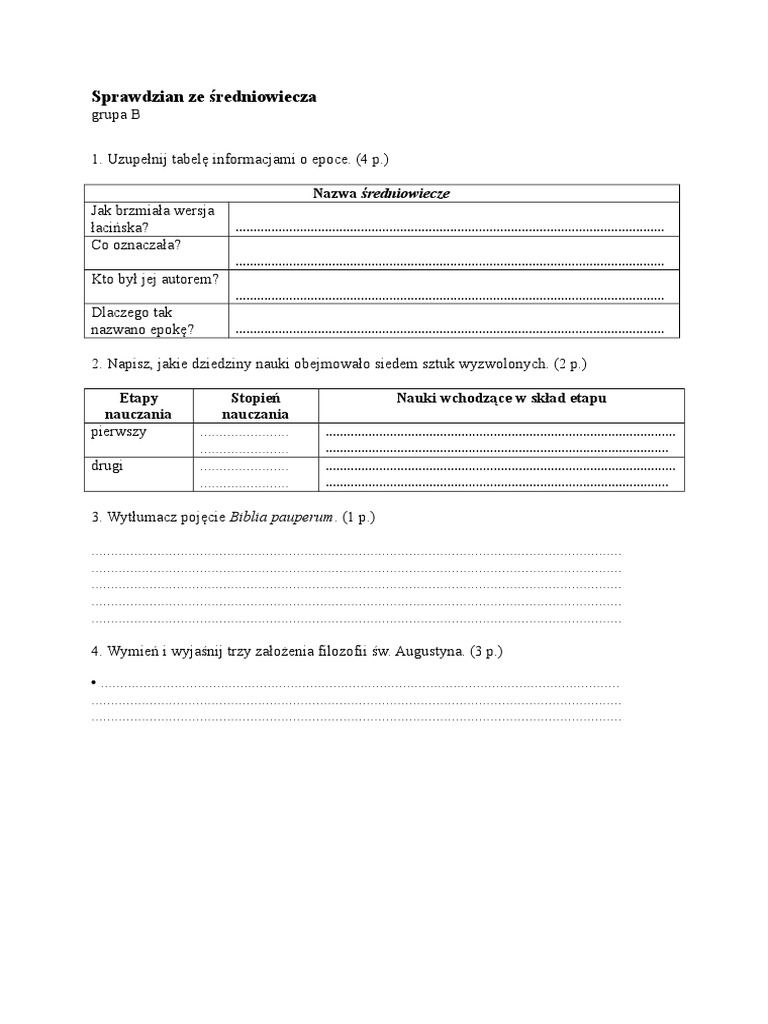 Biblia Test Klasa 1 Liceum Sprawdzian | PDF